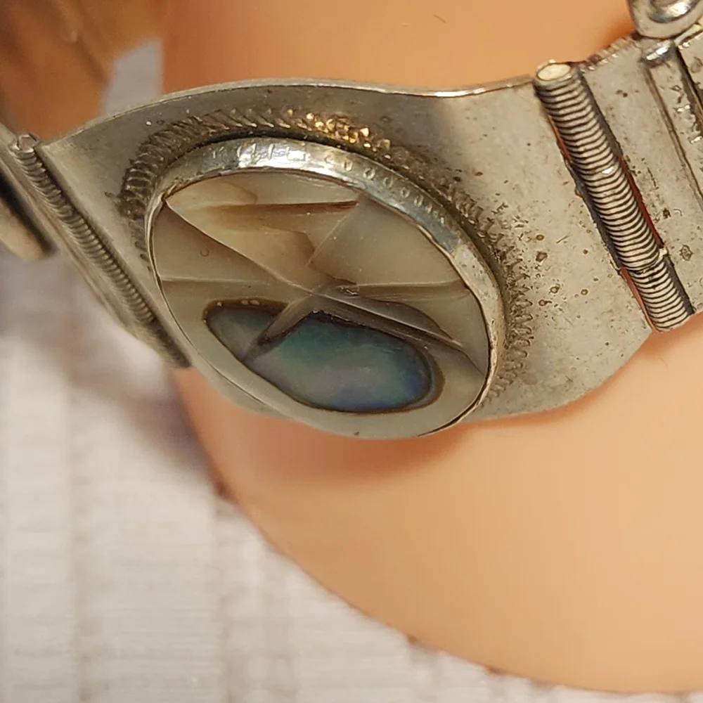 Vintage Taxco Sterling Silver 925 Abalone Panel Bracelet Mexico 7
